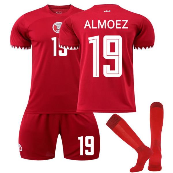 22-23 Qatar hem röd VM nr 11 Afif 10 Haidos 19 Almoz fotbollströja No. 11 with socks #L