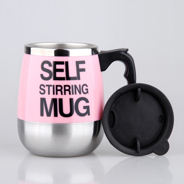 Självrörande mugg i rostfritt stål, automatisk självblandande mugg för kaffe/mjölk, mugg för kontor/kök/resor/hem (rosa)