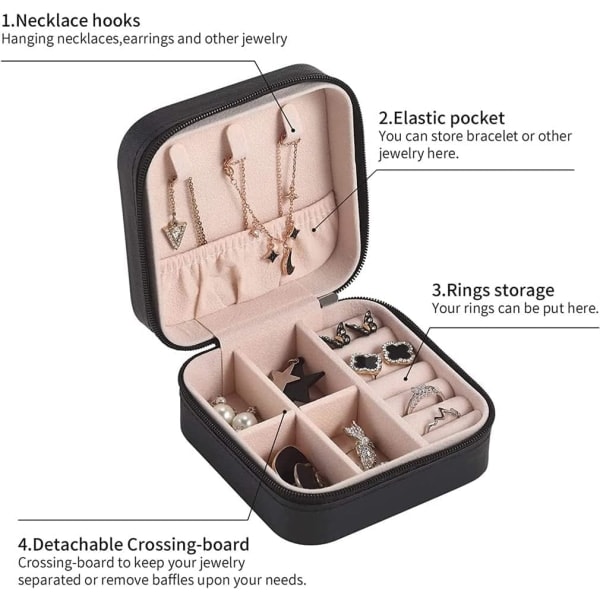 Bærbar rejse Mini smykkeskrin Mini Organizer Rejsesmykkeskrin til ringe, øreringe (sort)