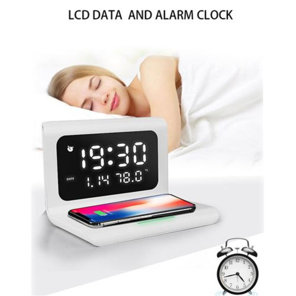 YOUKUKE Digital väckarklocka med 10W Qi-laddningsstation för iPhone och Android