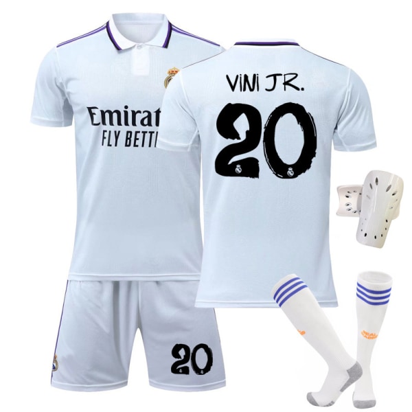 22-23 Real Madrid hemma nr 7 Mbappe tröja nr 10 Modric 9 Benzema Vinicius fotbollsdräkt No. 20 with socks + protective gear #22