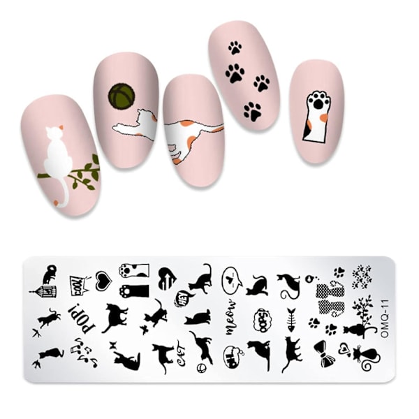 Rektangulära nagelstämplingsplattor Nagelkonststämplingsplattor med kattmallbildplatta Naglar Konstverktyg för DIY-nageldekoration