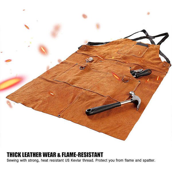 Läder Svetsförkläde För Män Professionell Värmebeständig Arbetsförkläde Heavy Duty Kohud Förkläde Perfekt För Smed DIY Svetsare Snickare 1 Styck