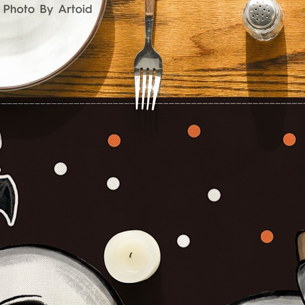 Polka Dot -haamu-kurpitsakissan Boo Halloween -pöytäliina, lepakko -kausi -syksy -keittiö -ruokapöydän koriste kotiin -juhlat -koristelu 13x72 tuumaa