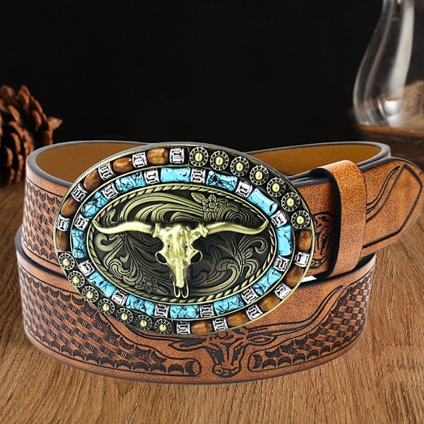 Western Cowboy Belt Buckle Belt for Men 120CM 120 cm