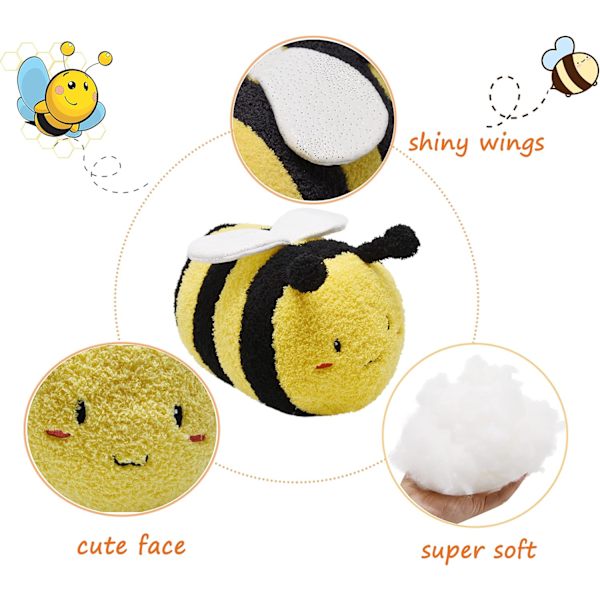 Fuzzy Bumblebee Fyldt Dyr med Smilende Ansigt og Hvide Vinger Super Sød Plys