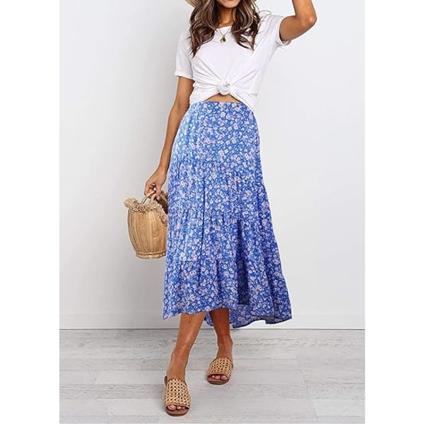 IC Ditzy Print Midi Nederdel Til Kvinder Boho Elastisk Høj Talje Lange Nederdele Til Kvinder Trendy Høj Lav Hem