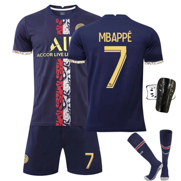 23 Paris træningstrøje i guld nr. 30 Messi nr. 7 Mbappe nr. 10 Neymar fodbolduniform Size 7 with socks + protective gear XS