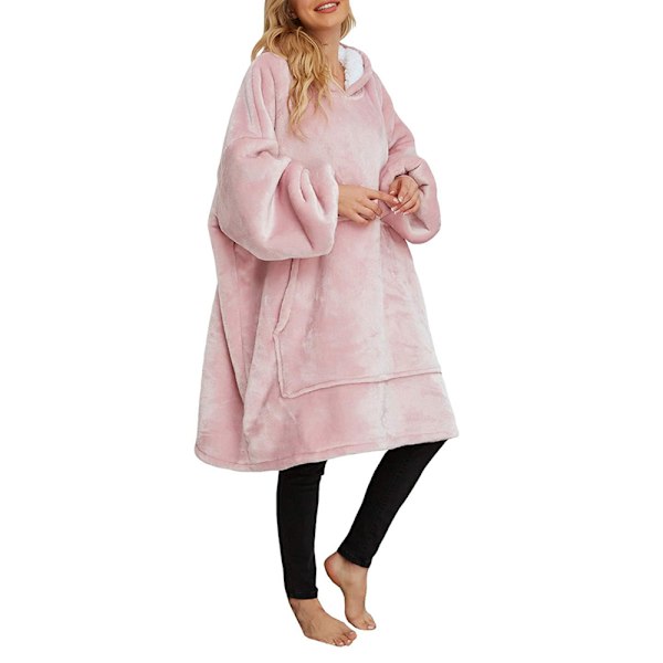 Oversized hettegenser med hette - Koseteppegenser for kvinner - Flanell-genser - Koseteppegenser for voksne - Lys rosa