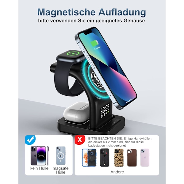 Trådløs oplader, magnetisk 5 i 1 induktiv opladningsstation