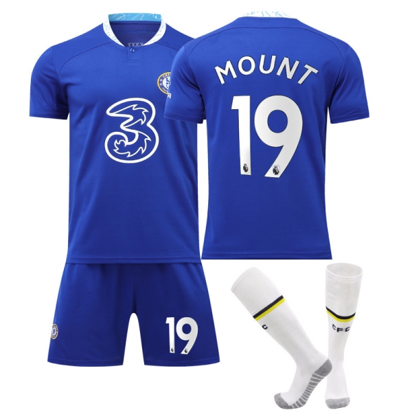 Chelsea trøje 22-23 hjemme nr. 19 Mount voksen nr. 29 børns kortærmet studentersportsuniform 22-23 Chelsea home number 10 XL