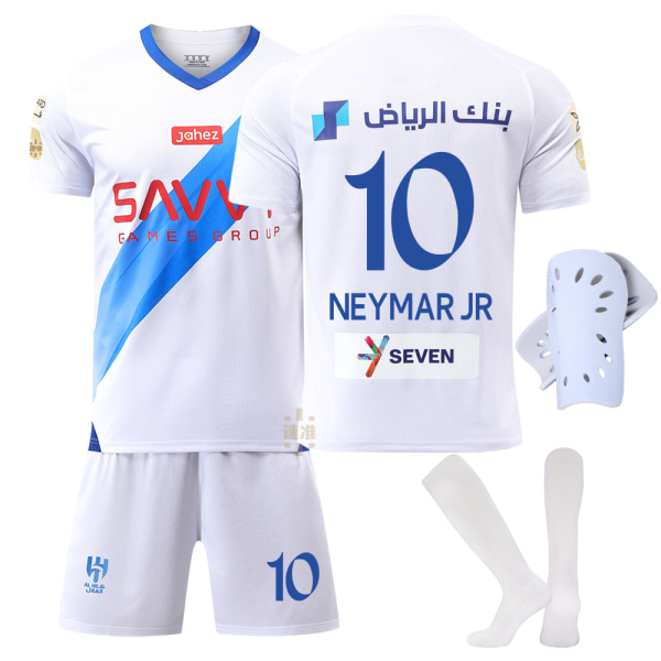 23-24 Saudi League Riyadh New Moon tröja borta Vit nr 10 Neymar fotbollströja set Vuxna barn Size 10 blue socks 16 yards