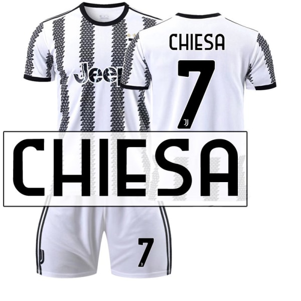 22-23 Ny version Juventus nr. 7 Hovey nr. 10 Pogba 22 Di Maria 10 Dybala fodboldtrøjesæt 2223 Juventus No.7 Chiesa #22