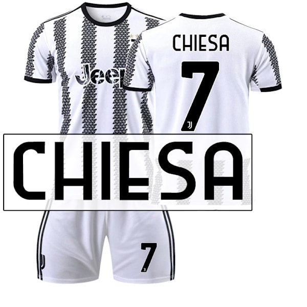 22-23 Ny version Juventus nr. 7 Hovey nr. 10 Pogba 22 Di Maria 10 Dybala fodboldtrøjesæt 2223 Juventus No.7 Chiesa #XS