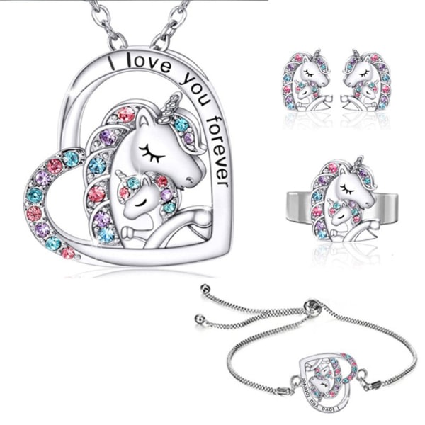 Unicorn Halsband Stud örhängen Kostym Dam Smycken Set