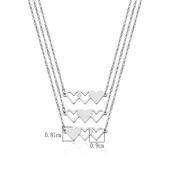 3 kpl titaaniteräskaulakorua, Three Sisters of Hearts -kaulakoru Silver