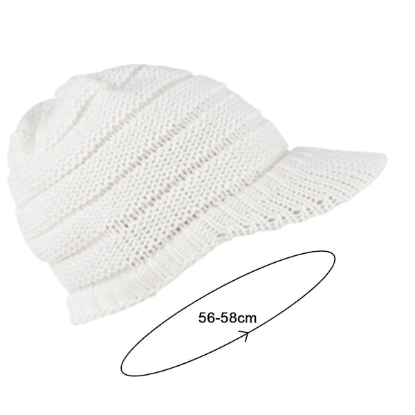 Vinterhue til kvinder, strikket hue med bred skygge, varm hue med visir White