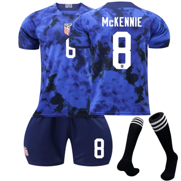 22-23 US Fodboldlandshold Udebanetrøje Blå Nr. 10 Pulisic 8 McKennie 13 Morris VM Trøje Size 8 with socks + protective gear #28