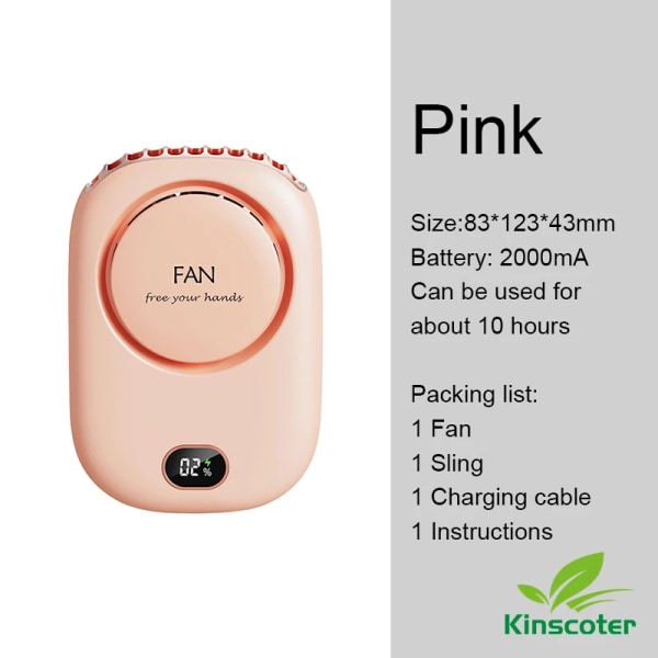 Kinscoter Air Cooler Mini Portable Rechargeable Bladeless Necklace Fan With 2000mAh Battery