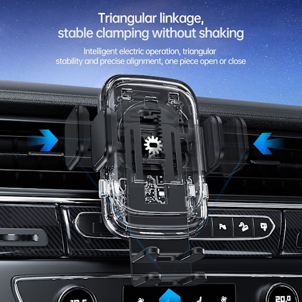 Trådløs billader, 15W automatisk klemmende billader, ventilasjonsfeste for iPhone 14/14 Pro/13/13 Pro /12/12 Pro/ 11/11 Pro/Xr/X(FQ)