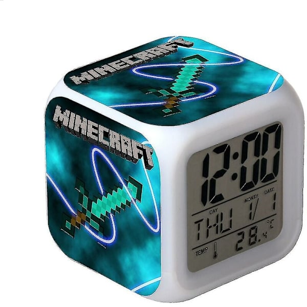 Minecraft Färgglad Väckarklocka LED Färgväxlande Cartoon Klocka Student Tyst Nattlampa Julgåva Födelsedagspresent 01