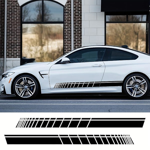 2 stk. Bilsideskørtskiltklistermærker Lange Striber Auto Vinyl Film Wrap Klistermærker Tuning Universal Beskyttelse Mod Ridser DIY Biltilbehør black