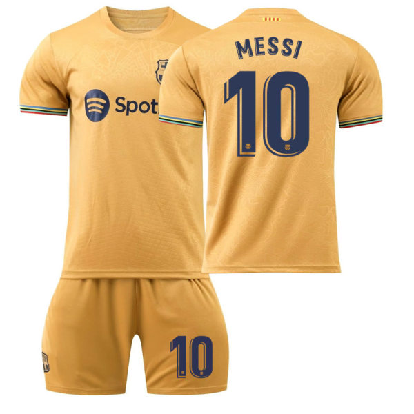 Fotballdrakt Barcelona 22-23 Messi nr. 10 nr. 9 Lewandowski 8 Pedri 17 Aubameyang drakt barnesett No socks size 10 XL