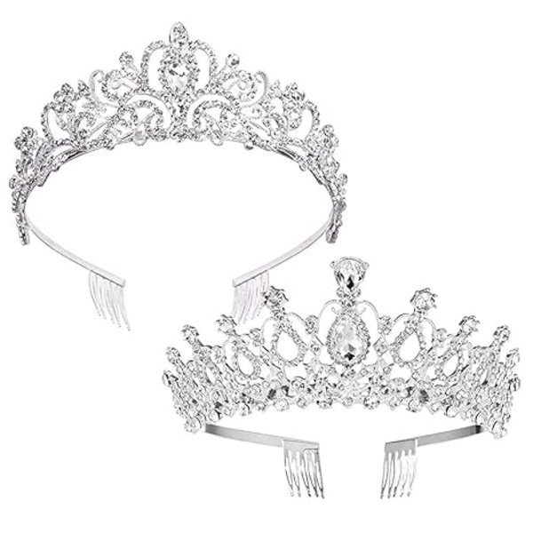 Rhinestone-häätiara 2-pakkaus Kristallihääkruunu morsiamelle ja kukkatyttöjen päähine kammalla (Kristalli)