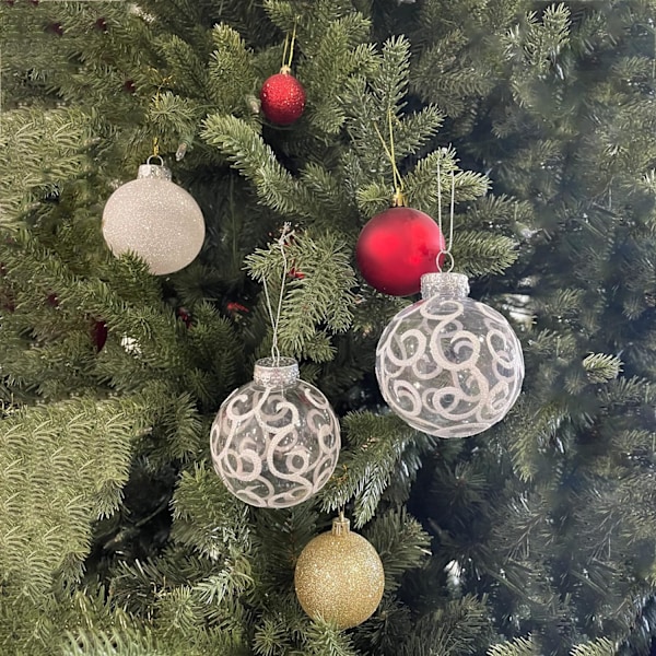 12-pack Vita Plastjulsmycken med Vita Virvlar, 3.15\"/80mm, Transparent