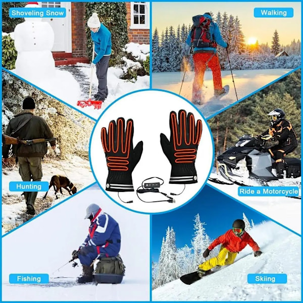 Opvarmede Handsker Genopladelige Handsker Vanter 37-45 grader Sort Black one size