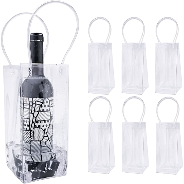 6-pack läckagesäkra PVC-ispåsar med bärhandtag, kylväska för champagneflaskor (transparent)