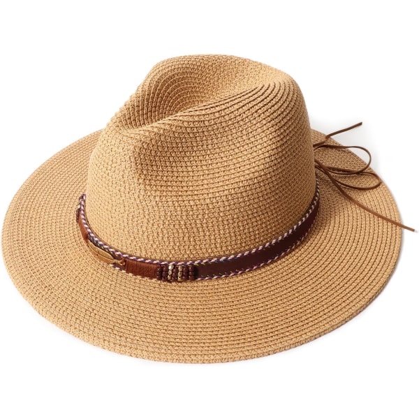 Naisten olkihattu Panama Fedora Beach Sol Hat Bred Brätte Straw Roll up Hat UPF 50+ 1kpl: Khaki Tribal Styl 1pc: Khaki Tribal Style One Size