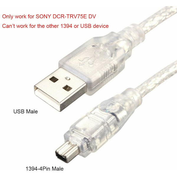 USB hane till Firewire IEEE 1394 4-polig hane iLink adapterkabel för Sony DCR-TRV75E DV