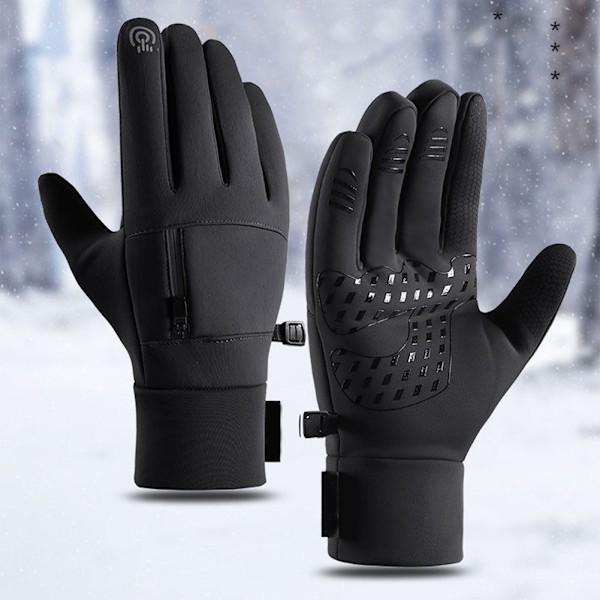 Mænds Touch Screen Ski Handsker Med Lomme Bløde Vandafvisende Termiske Handsker Til Vandreture Fiskeri Blå Blue M