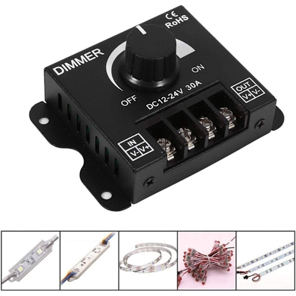 Bredt udvalg af dæmpningsafbryder, ON/OFF-afbryder med sort aluminiumhus, maks. 30A dæmper, skiftecontroller til LED-strimmel enkelt farve (DC12~24V)