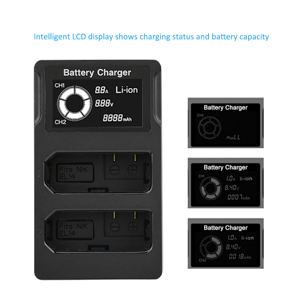 EN-EL14 LCD-näyttö USB-kaksikanavainen kamerakakun lataus Nikon D5300 D5200 D5100 D3100 -malleille