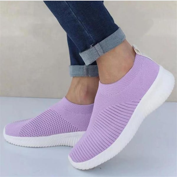 Mordely Dam Sport Mesh Andas Slip On Platta Utomhus Sneakers Skor Lila Purple 37