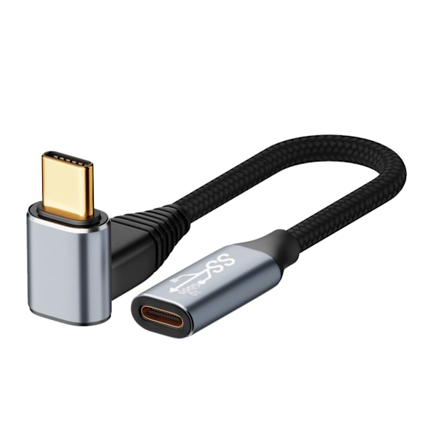 USB-C-kabel, USB Typ C Laddningskabel 100W Snabbladdningssladd Rätvinklad Ovävd 10 Gbps USB 3.1 Gen2 Laddningskabel