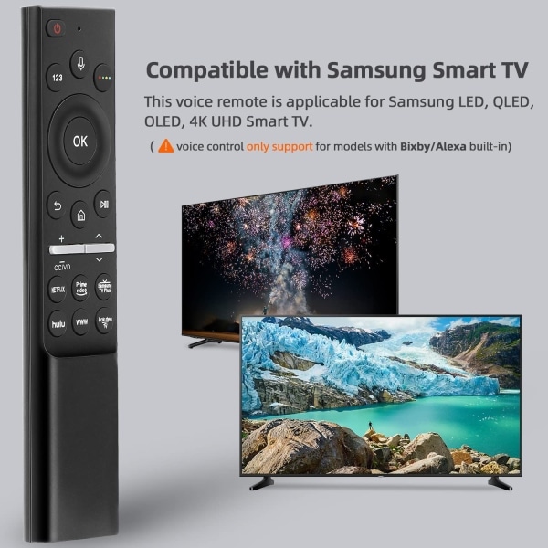 Universell Bluetooth-röstfjärrkontroll för Samsung TV LED QLED 4K 8K UHD HDR Smart TV Netflix Prime Video utan röststyrning