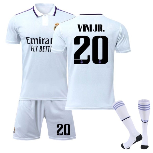 22-23 Real Madrid hemmatröja nr 9 Benzema nr 10 Modric nr 20 Vinicius fotbollströjeset 23 Real Madrid home number 25 socks L#