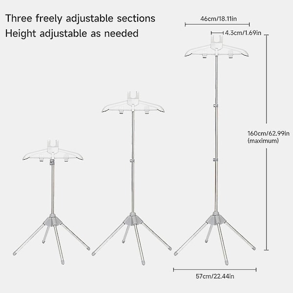 Dampstativ - Sammenleggbart Teleskopisk Klesdampstativ, Henger for Dampende Klær, Dampstativ for Klær Grey