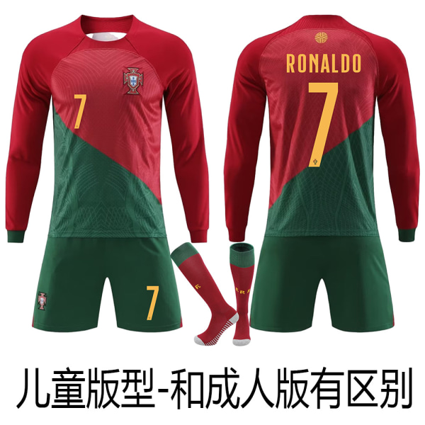 22-23 Portugal VM langærmet fodboldtrøje sæt nr. 7 Ronaldo trøje nr. 8 B Fee efterår og vinter børn No socks size 7 S