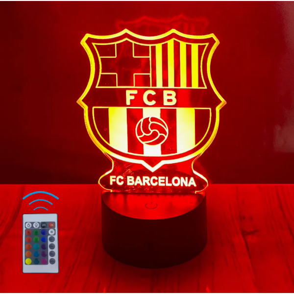 Børnelampe, FC Barcelona, ​​fodbold 3D lampe, 16 lysfarver og fjernbetjening, gave til fodboldspillende børn