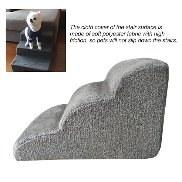 Kjæledyrtrapper 3-trinns hundetrapper Hunderampe 60 x 42 x 39 cm Grå