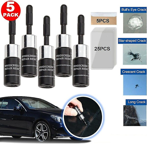 5-pack Autoglas Nano Reparationsvätska Bil Vindruta Hartspricka Verktygssats