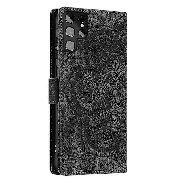 Frosted Læder Etui til Mandala Emed Retro Telefon Sort(FQ) For Samsung Galaxy S22 Ultra 5G Black