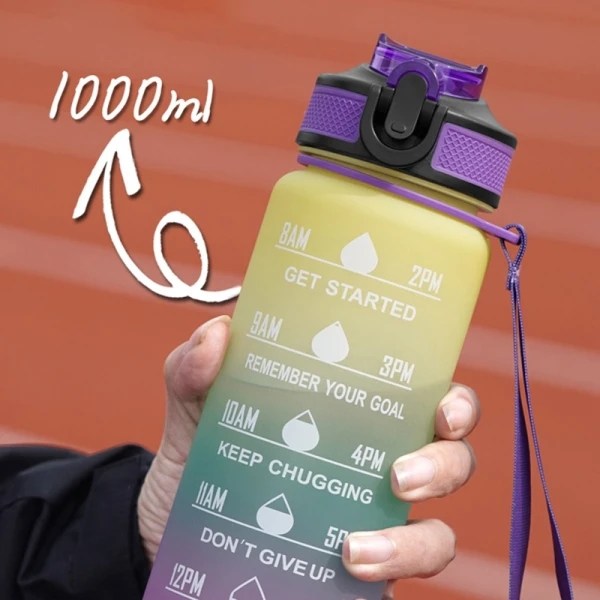 Sportsdrikkeflaske i plast, 1000 ml - på lager Green&Purple