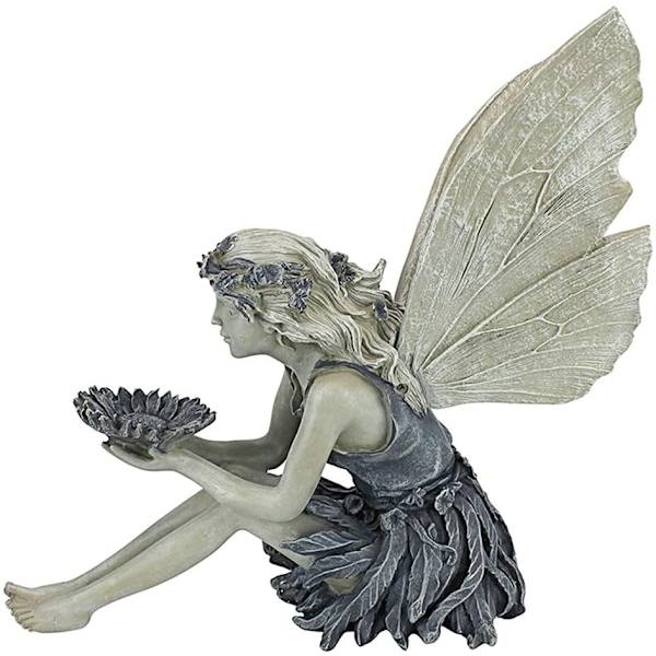Havefigur med siddende magisk fe, siddende alfehavefigurer, Tudor og Turek siddende fe-statue, harpikshåndværk landskabsdesign gårddekoration