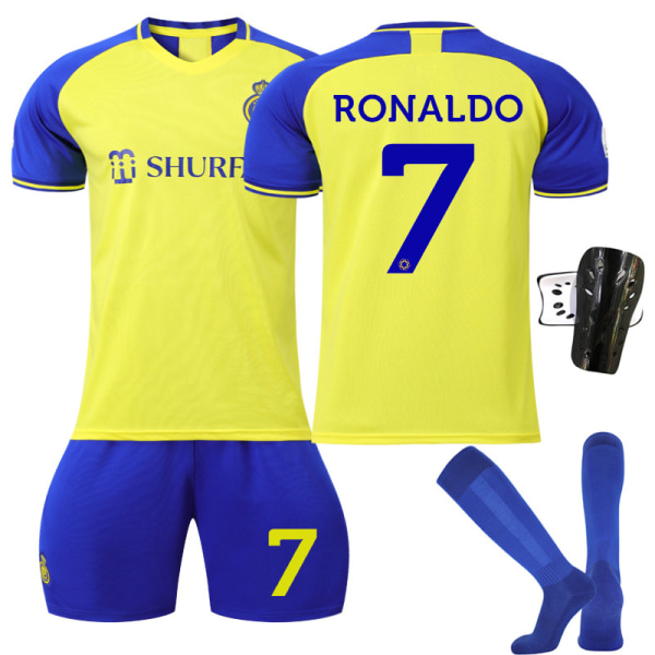 22-23 Riyadh Victory Koti C Ronaldo No. 7 Jersey Jalkapallopuku Saudi-liiga Painettu Numero Sukilla Size 7 with socks + protective gear #22