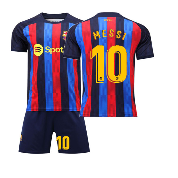 22-23 Barcelona tröja nr 10 Messi nr 21 De Jong kortärmad vuxna barn sport fotboll uniform lag uniform Messi Yellow No. 10 Barcelona Home 20